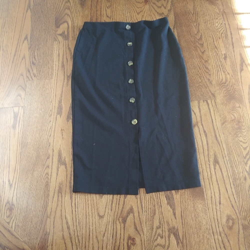 Santuary Button Front Black Midi Skirt